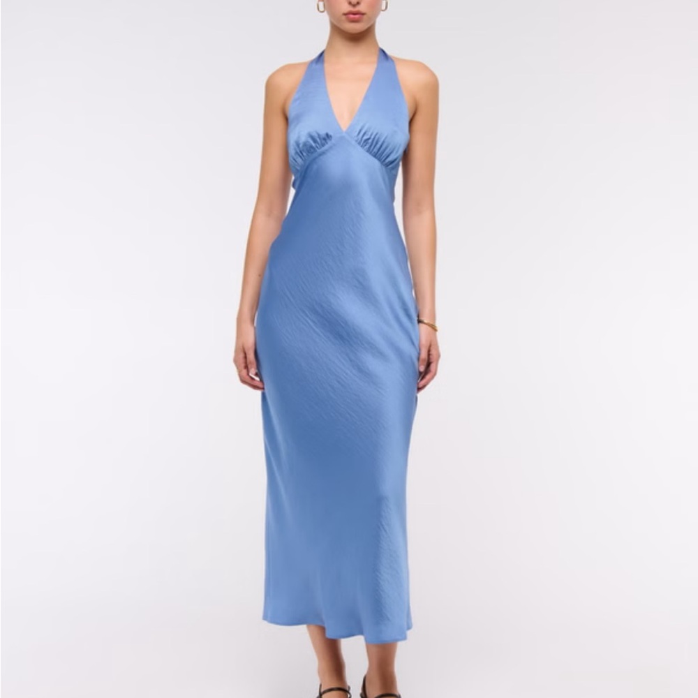 Abercrombie & Fitch Sky Blue Halter V-Neck Slip Midi Dress
